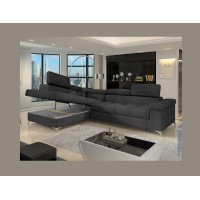 Canapé d’angle convertible PALAZZO 4 places gris foncé – angle gauche avec 1 coussin 