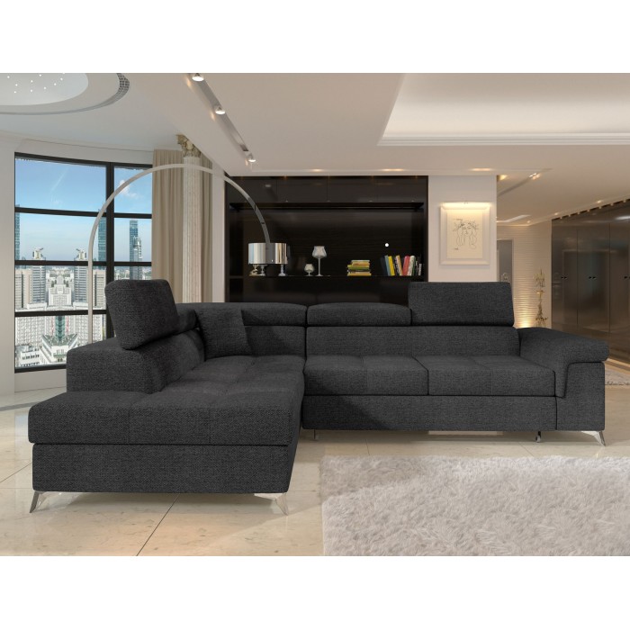 Canapé d’angle convertible PALAZZO 4 places gris foncé – angle gauche avec 1 coussin 