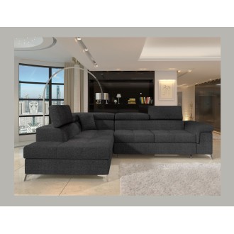 Canapé d’angle convertible PALAZZO 4 places gris foncé – angle gauche avec 1 coussin 