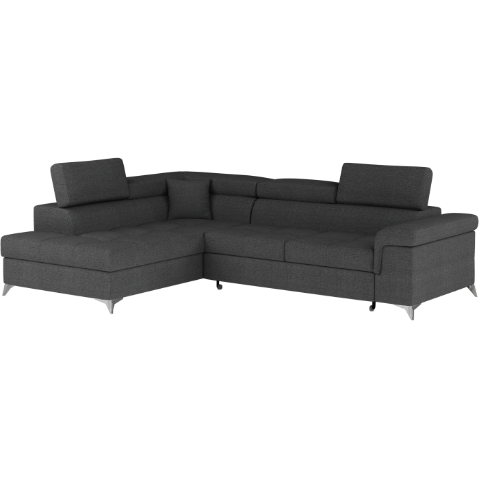 Canapé d’angle convertible PALAZZO 4 places gris foncé – angle gauche avec 1 coussin 