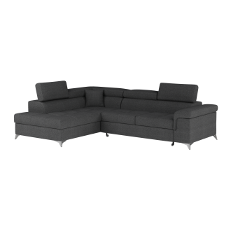 Canapé d’angle convertible PALAZZO 4 places gris foncé – angle gauche avec 1 coussin 