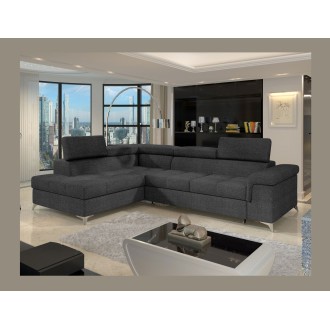 Canapé d’angle convertible PALAZZO 4 places gris foncé – angle gauche avec 1 coussin 