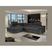 Canapé d’angle convertible PALAZZO 4 places gris foncé – angle gauche avec 1 coussin 