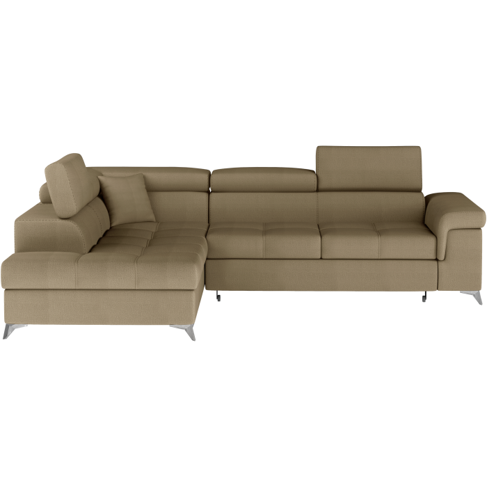 Canapé d’angle convertible PALAZZO 4 places marron – angle gauche avec 1 coussin 