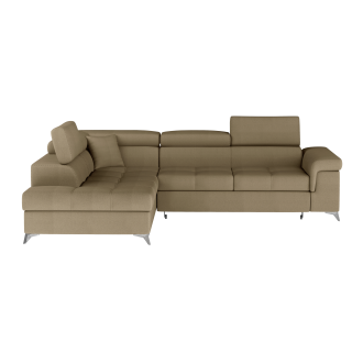 Canapé d’angle convertible PALAZZO 4 places marron – angle gauche avec 1 coussin 
