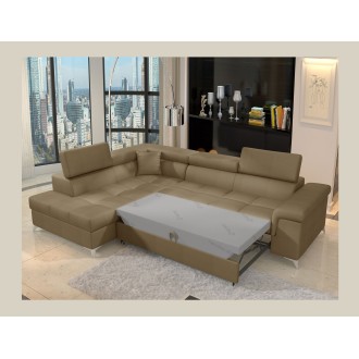 Canapé d’angle convertible PALAZZO 4 places marron – angle gauche avec 1 coussin 