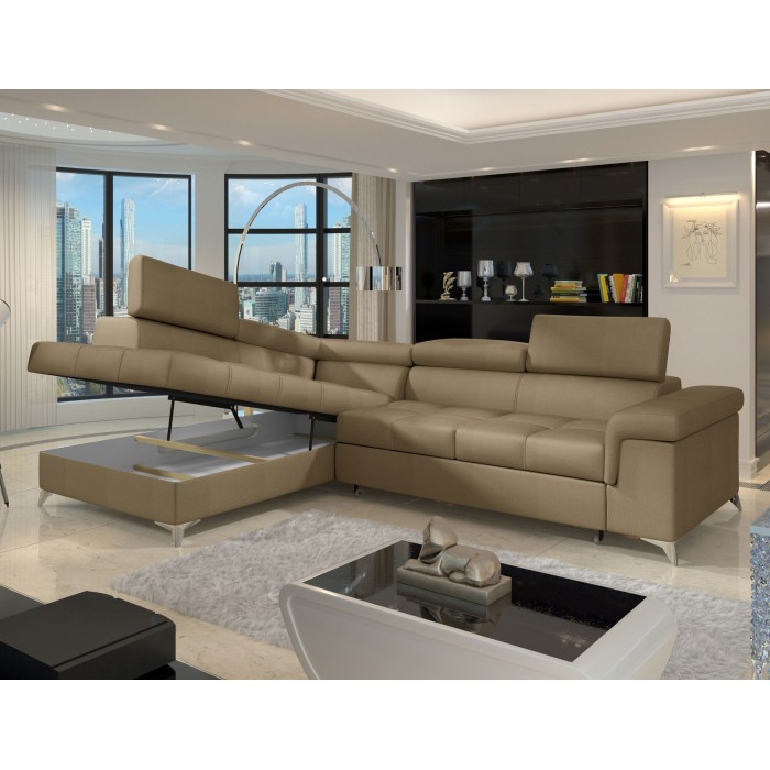 Canapé d’angle convertible PALAZZO 4 places marron – angle gauche avec 1 coussin 