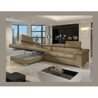 Canapé d’angle convertible PALAZZO 4 places marron – angle gauche avec 1 coussin 