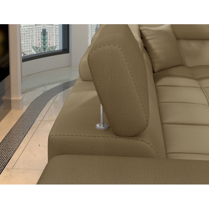 Canapé d’angle convertible PALAZZO 4 places marron – angle gauche avec 1 coussin 