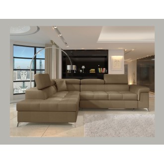 Canapé d’angle convertible PALAZZO 4 places marron – angle gauche avec 1 coussin 