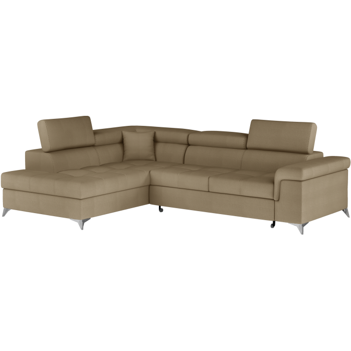 Canapé d’angle convertible PALAZZO 4 places marron – angle gauche avec 1 coussin 