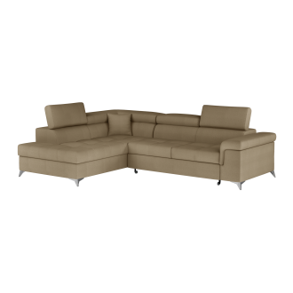Canapé d’angle convertible PALAZZO 4 places marron – angle gauche avec 1 coussin 