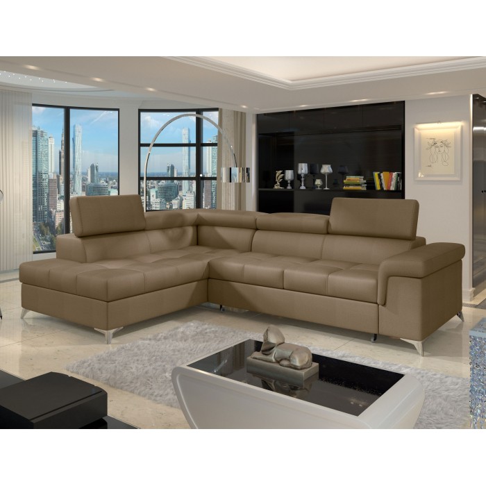 Canapé d’angle convertible PALAZZO 4 places marron – angle gauche avec 1 coussin 