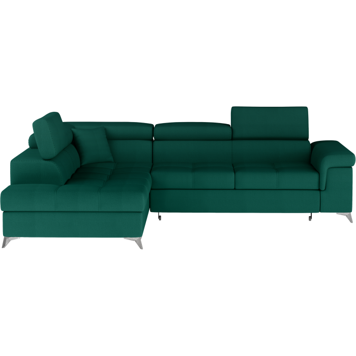 Canapé d’angle convertible PALAZZO 4 places vert foncé – angle gauche avec 1 coussin 