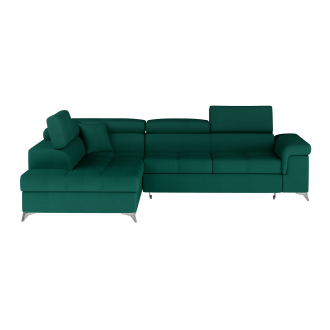 Canapé d’angle convertible PALAZZO 4 places vert foncé – angle gauche avec 1 coussin 