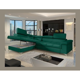 Canapé d’angle convertible PALAZZO 4 places vert foncé – angle gauche avec 1 coussin 