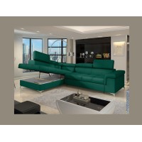 Canapé d’angle convertible PALAZZO 4 places vert foncé – angle gauche avec 1 coussin 