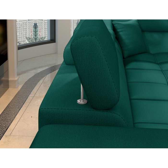Canapé d’angle convertible PALAZZO 4 places vert foncé – angle gauche avec 1 coussin 