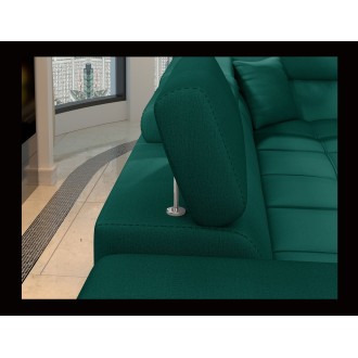 Canapé d’angle convertible PALAZZO 4 places vert foncé – angle gauche avec 1 coussin 
