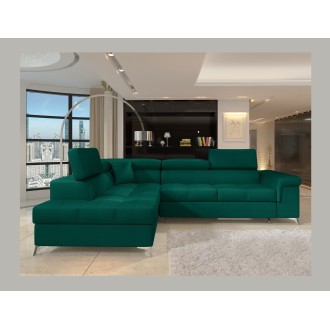 Canapé d’angle convertible PALAZZO 4 places vert foncé – angle gauche avec 1 coussin 