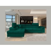Canapé d’angle convertible PALAZZO 4 places vert foncé – angle gauche avec 1 coussin 