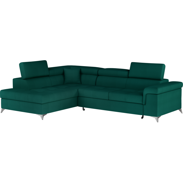 Canapé d’angle convertible PALAZZO 4 places vert foncé – angle gauche avec 1 coussin 