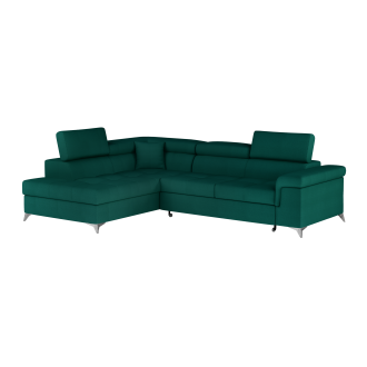 Canapé d’angle convertible PALAZZO 4 places vert foncé – angle gauche avec 1 coussin 