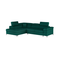 Canapé d’angle convertible PALAZZO 4 places vert foncé – angle gauche avec 1 coussin 
