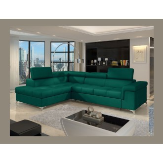 Canapé d’angle convertible PALAZZO 4 places vert foncé – angle gauche avec 1 coussin 