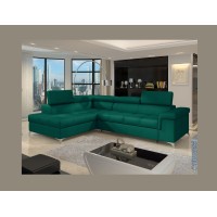 Canapé d’angle convertible PALAZZO 4 places vert foncé – angle gauche avec 1 coussin 