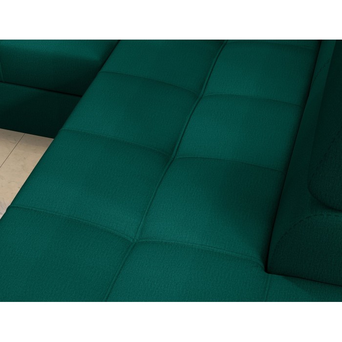 Canapé d’angle convertible PALAZZO 4 places vert foncé – angle gauche avec 1 coussin 