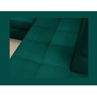 Canapé d’angle convertible PALAZZO 4 places vert foncé – angle gauche avec 1 coussin 