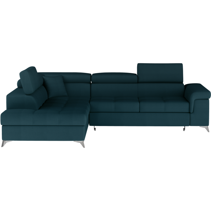 Canapé d’angle convertible PALAZZO 4 places bleu foncé – angle gauche avec 1 coussin 