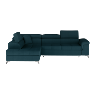 Canapé d’angle convertible PALAZZO 4 places bleu foncé – angle gauche avec 1 coussin 