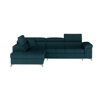 Canapé d’angle convertible PALAZZO 4 places bleu foncé – angle gauche avec 1 coussin 