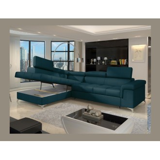 Canapé d’angle convertible PALAZZO 4 places bleu foncé – angle gauche avec 1 coussin 