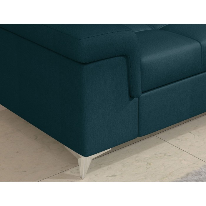 Canapé d’angle convertible PALAZZO 4 places bleu foncé – angle gauche avec 1 coussin 
