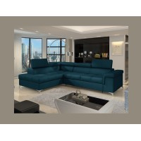 Canapé d’angle convertible PALAZZO 4 places bleu foncé – angle gauche avec 1 coussin 