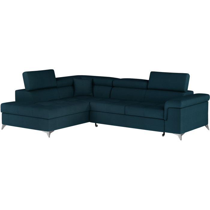 Canapé d’angle convertible PALAZZO 4 places bleu foncé – angle gauche avec 1 coussin 
