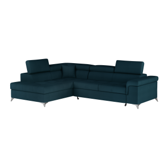 Canapé d’angle convertible PALAZZO 4 places bleu foncé – angle gauche avec 1 coussin 