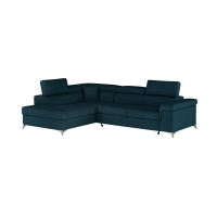 Canapé d’angle convertible PALAZZO 4 places bleu foncé – angle gauche avec 1 coussin 