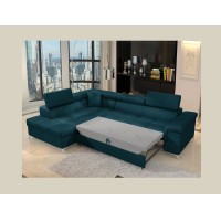 Canapé d’angle convertible PALAZZO 4 places bleu foncé – angle gauche avec 1 coussin 