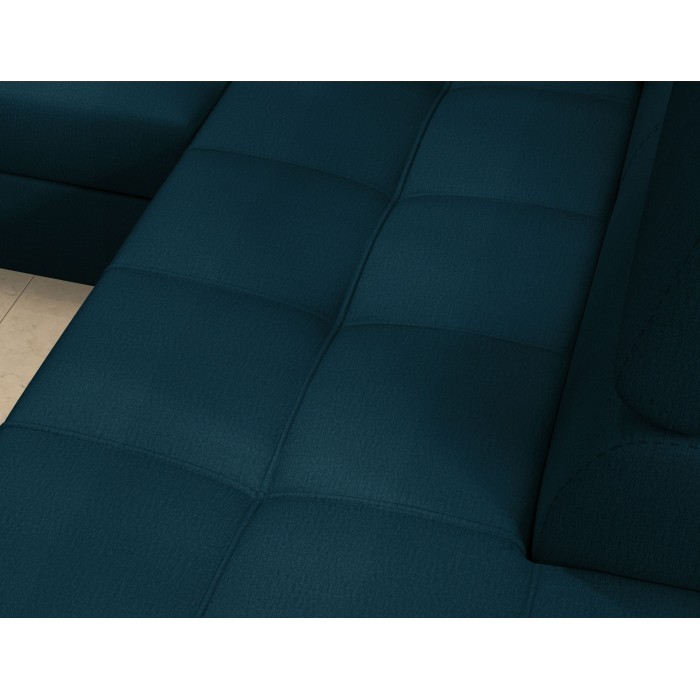 Canapé d’angle convertible PALAZZO 4 places bleu foncé – angle gauche avec 1 coussin 