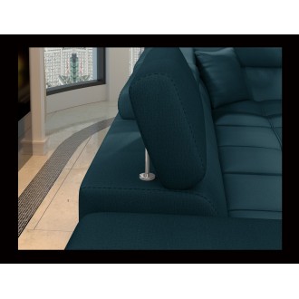 Canapé d’angle convertible PALAZZO 4 places bleu foncé – angle gauche avec 1 coussin 