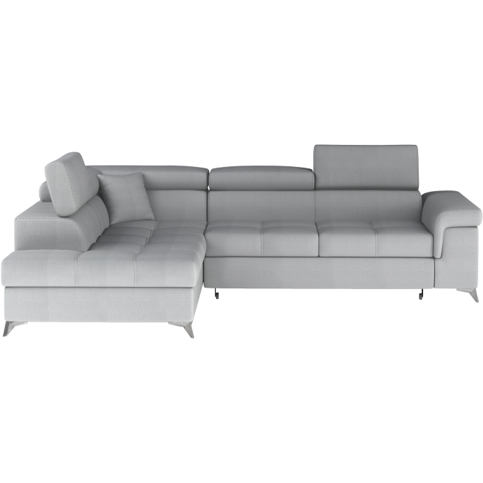 Canapé d’angle convertible PALAZZO 4 places gris clair – angle gauche avec 1 coussin 