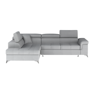 Canapé d’angle convertible PALAZZO 4 places gris clair – angle gauche avec 1 coussin 