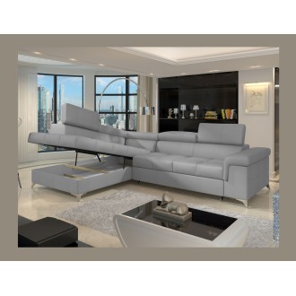 Canapé d’angle convertible PALAZZO 4 places gris clair – angle gauche avec 1 coussin 