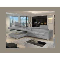Canapé d’angle convertible PALAZZO 4 places gris clair – angle gauche avec 1 coussin 