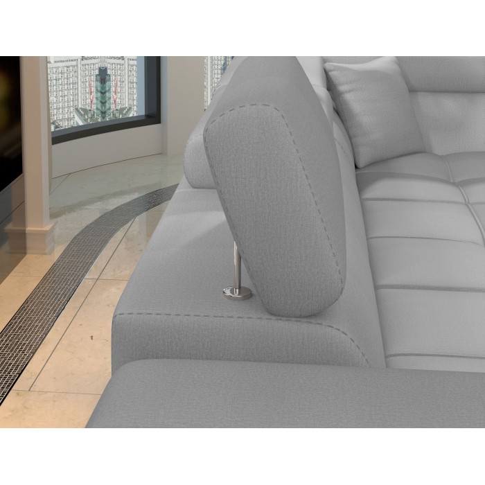 Canapé d’angle convertible PALAZZO 4 places gris clair – angle gauche avec 1 coussin 