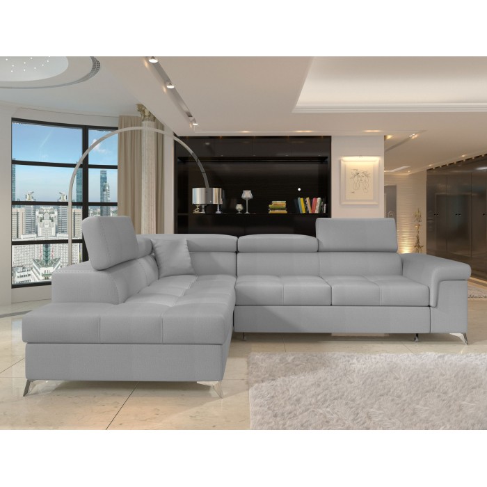 Canapé d’angle convertible PALAZZO 4 places gris clair – angle gauche avec 1 coussin 
